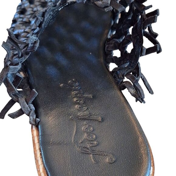 Free People sz 8 Black Leather Mirage Mule Flats Braided Sandal EU 38 Boho Comfy - Picture 15 of 16